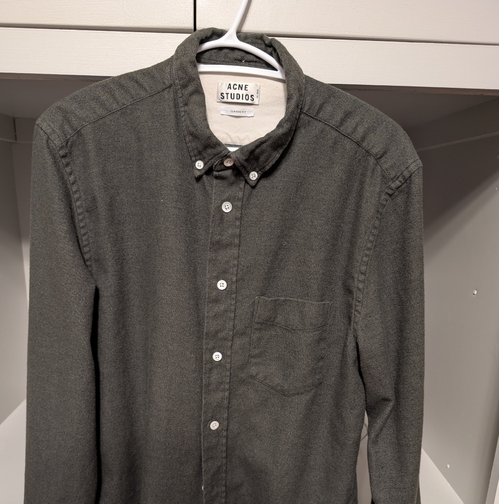 Acne Men's Green Flannel Size Large Slim